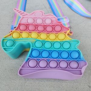 Kids Rainbow Unicorn Fidget Crossbody Zipper Bag Purse Pop Bubble Stress Relief